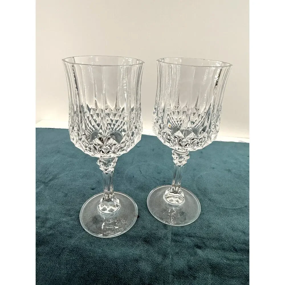 Crystal Cut Glass Wine Goblets Set of 2 Clear Stemmed Replacement Glasses 6.5